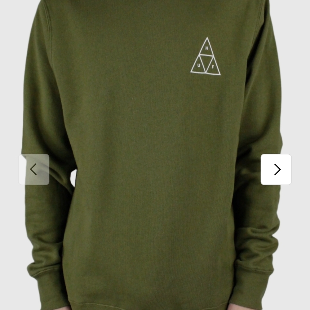 HUF Essentials Triple Triangle Crewneck Sweatshirt - Olive Green - Large EUC